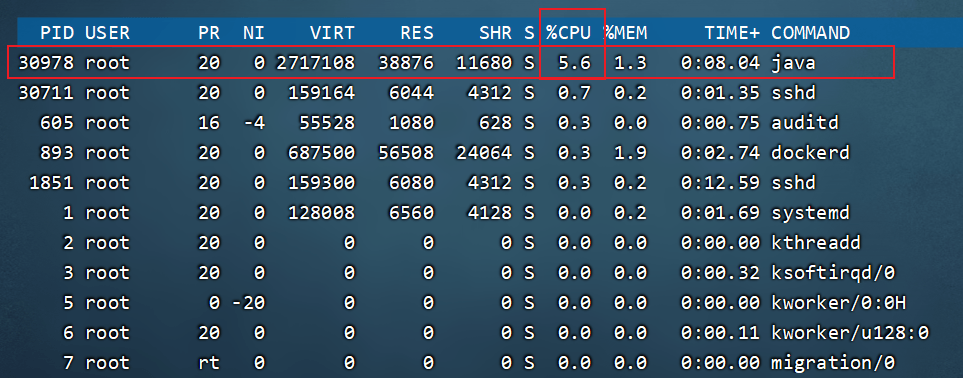 top命令查看占用cpu